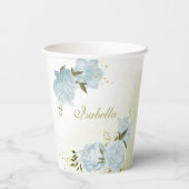 ロマンチックな青い花と緑の葉 紙コップ (裏面)