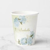 ロマンチックな青い花と緑の葉 紙コップ (正面)