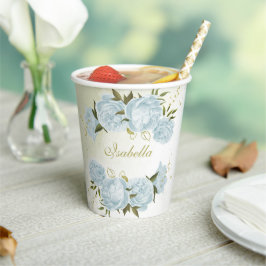 ロマンチックな青い花と緑の葉 紙コップ