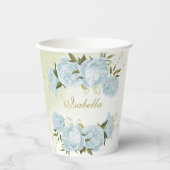 ロマンチックな青い花と緑の葉 紙コップ (正面)
