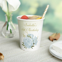 ロマンチックな青い花と緑の葉 紙コップ