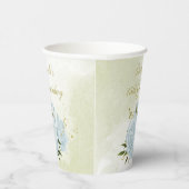 ロマンチックな青い花と緑の葉 紙コップ (右)