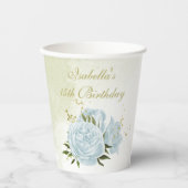 ロマンチックな青い花と緑の葉 紙コップ (正面)