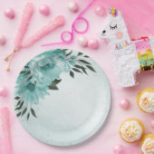 ロマンチックな青い花と緑葉の花 ペーパープレート (パーティー)