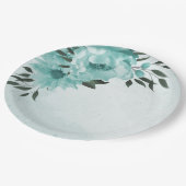 ロマンチックな青い花と緑葉の花 ペーパープレート (アングル)