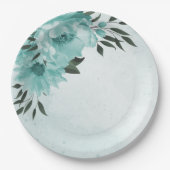 ロマンチックな青い花と緑葉の花 ペーパープレート (正面)
