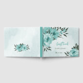 ロマンチックな青い花と葉緑の結婚の花 ゲストブック (全面)