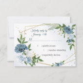 ロマンチックな青い花の緑の幾何学的 出欠カード (正面)