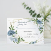 ロマンチックな青い花の緑の幾何学的 出欠カード (スタンド正面)