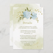 ロマンチックな青い花の緑の詳細 エンクロージャーカード (正面/裏面)