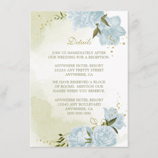 ロマンチックな青い花の緑の詳細 エンクロージャーカード (正面)