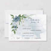 ロマンチックな青い花の緑の食事の選択 出欠カード (正面)