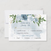 ロマンチックな青い花の緑の食事の選択 出欠カード (正面)
