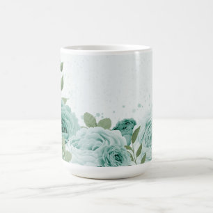 ロマンチックな青い花の緑 コーヒーマグカップ