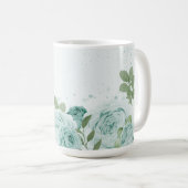 ロマンチックな青い花の緑 コーヒーマグカップ (正面右)