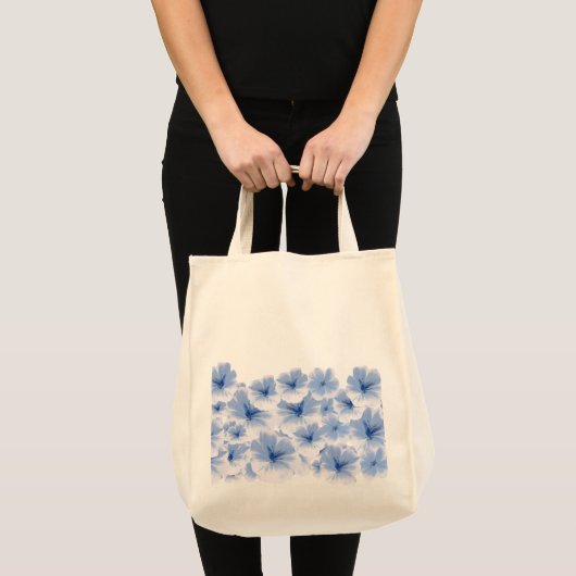 ロマンチックな青い花水彩花柄 トートバッグ (正面(商品))