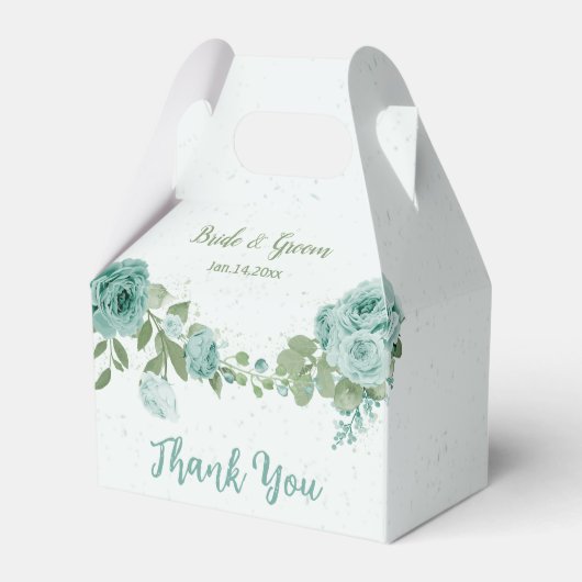 ロマンチックな青い花結婚緑 フェイバーボックス (正面サイド)