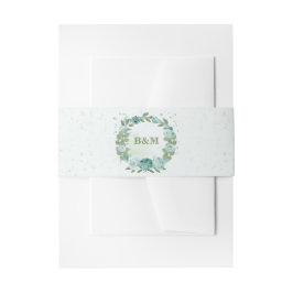 ロマンチックな青い花結婚緑 招待状ベリーバンド