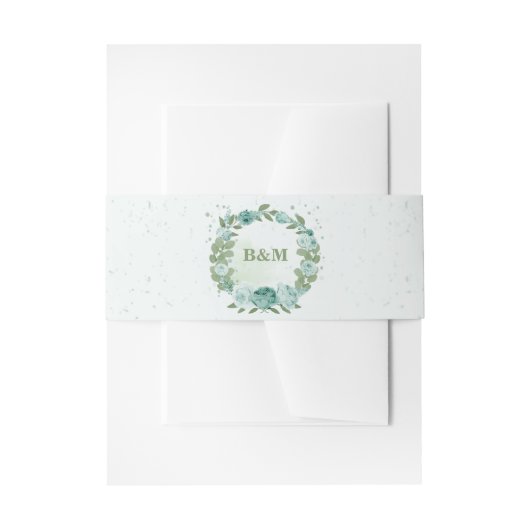 ロマンチックな青い花結婚緑 招待状ベリーバンド (正面例)