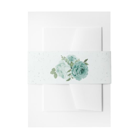 ロマンチックな青い花結婚緑 招待状ベリーバンド (正面例)