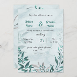 ロマンチックな青い葉の花の結婚式の招待状 招待状