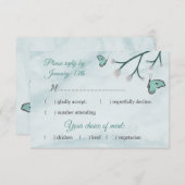 ロマンチックな青い蝶の応答rsvpカード 出欠カード (正面/裏面)