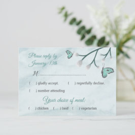 ロマンチックな青い蝶の応答rsvpカード 出欠カード