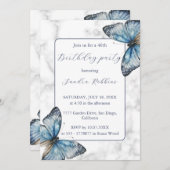 ロマンチックな青い蝶誕生日招待状 招待状 (正面/裏面)