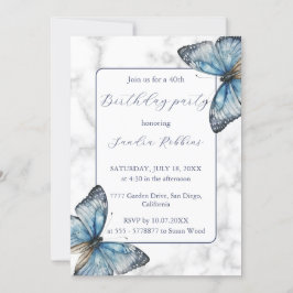 ロマンチックな青い蝶誕生日招待状 招待状