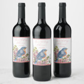 ロマンチックな青い鳥と花 ワインラベル (ボトル)