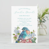 ロマンチックな青い鳥の誕生日招待状 招待状 (スタンド正面)