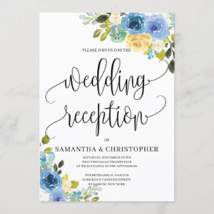 ロマンチックな青い黄色のフローラボ結婚ーホ 招待状