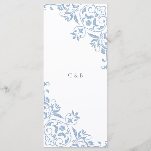 ロマンチックな青と白のエレガントな結婚式メニュー メニュー (裏面)