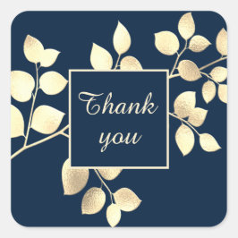 ロマンチックな青と金の葉のスクエアステッカー スクエアシール