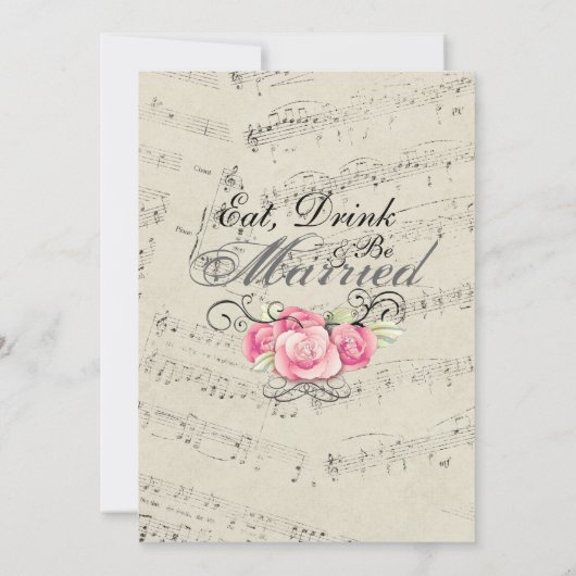 ロマンチックな音楽は結婚式のリハーサルの夕食に注意します 招待状 (裏面)
