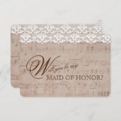 ロマンチックな音楽シートレースビーメイド・オブ・オーナー（花嫁付き添い人） 招待状 (正面/裏面)