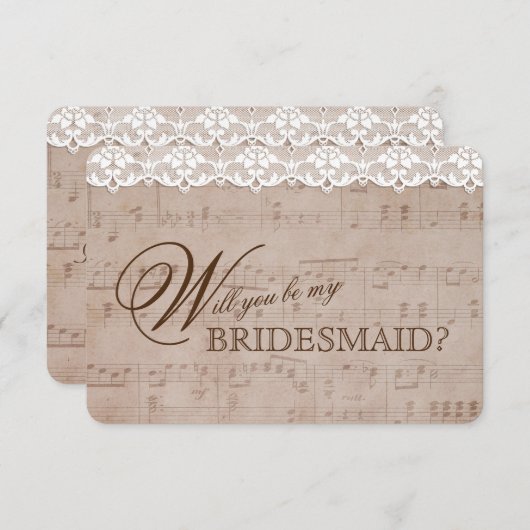 ロマンチックな音楽シート&レースマイブリーズメイド 招待状 (正面/裏面)