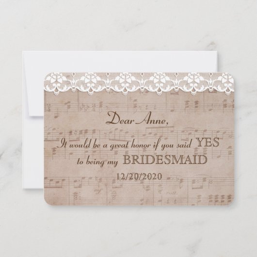 ロマンチックな音楽シート&レースマイブリーズメイド 招待状 (裏面)