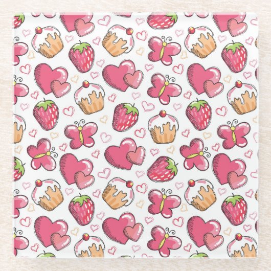 ロマンチックな食糧パターン ガラスコースター (正面)