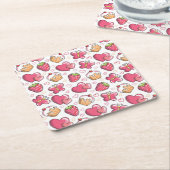 ロマンチックな食糧パターン スクエアペーパーコースター (アングル)
