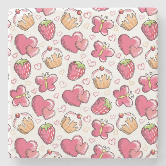 ロマンチックな食糧パターン ストーンコースター (正面)