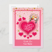 ロマンチックな鳥オンブランチバレンタインデーとハート シーズンポストカード (正面/裏面)