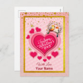 ロマンチックな鳥オンブランチバレンタインデーとハート シーズンポストカード (正面/裏面)