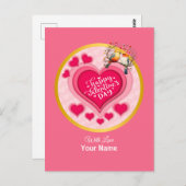 ロマンチックな鳥オンブランチバレンタインデーとハート ポストカード (正面/裏面)