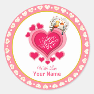 ロマンチックな鳥オンブランチバレンタインデーとハート ラウンドシール