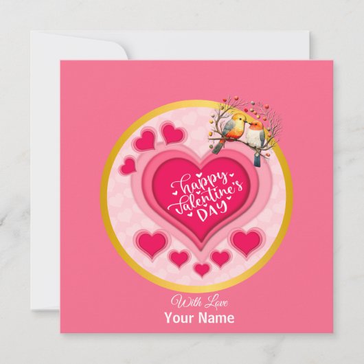 ロマンチックな鳥オンブランチバレンタインデーとハート 招待状 (正面)
