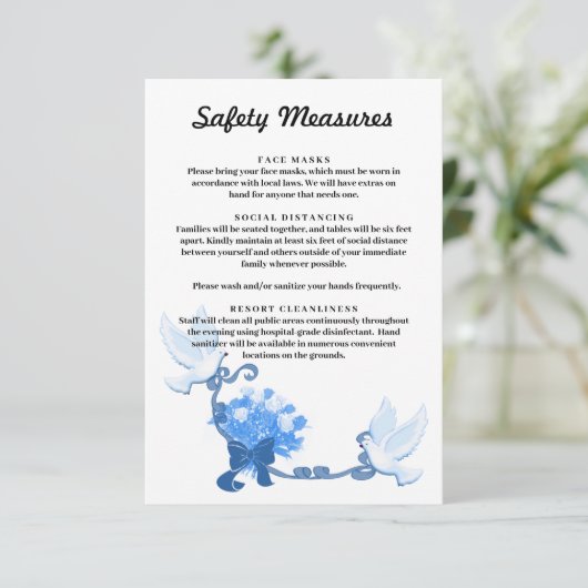 ロマンチックな鳩と青い花の安全対策 エンクロージャーカード (スタンド正面)