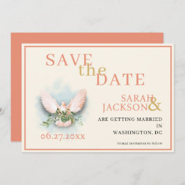 ロマンチックな鳩のサンゴの結婚式の日付を保存 招待状