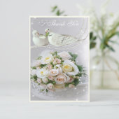 ロマンチックな鳩、輝き及びバラは結婚式感謝していしています サンキューカード (スタンド正面)