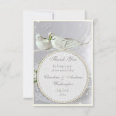 ロマンチックな鳩、輝き及びバラは結婚式感謝していしています サンキューカード (裏面)